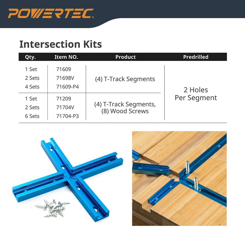 POWERTEC 71169 48-Inch Universal T-Track with 2 Hold-Down Clamps, anodized blue 48" T track + HD Clamp
