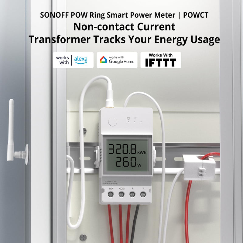 SONOFF POWCT Smart Power Meter, WiFi Connected Switch with Overload Protection, Real-Time Energy Monitoring, LCD Display, Work with Amazon Alexa/Google Home/IFTTT