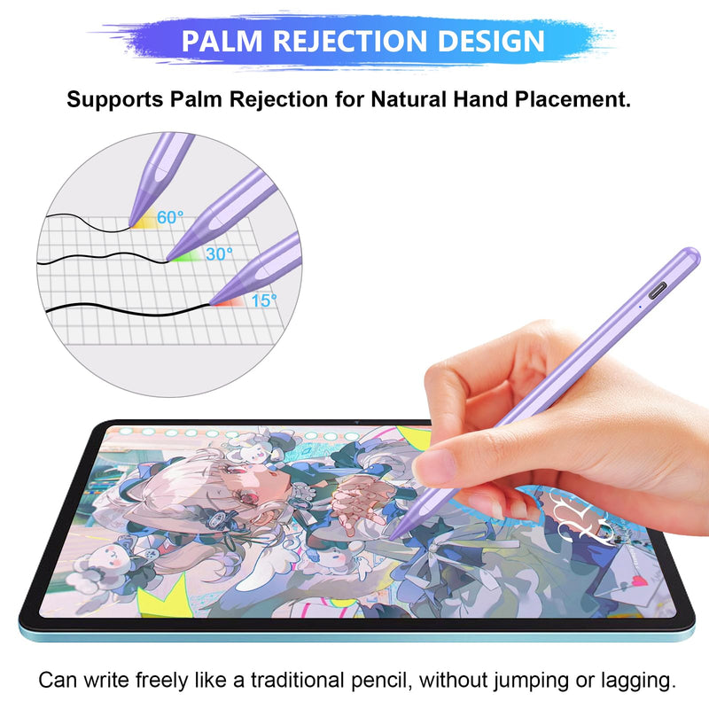 Stylus Pen for iPad 9th&10th Generation, 10Mins Fast Charge for Apple Pencil/iPad Pen, Compatible with iPad 10th/9th/8th/7th/6th Generation/Pro 11/12.9 inch/Air 5/4/3Gen/Mini 6/5, Purple