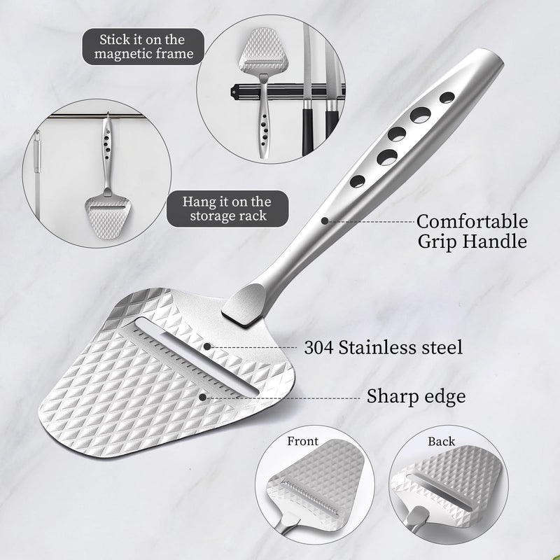 Premium Cheese Slicer for All Types of Cheese – Multi-Functional Stainless Steel Handheld Cheese Cutter – Quilted Pattern to Reduce Resistance, Non-Stick, Ergonomic Grip & Dishwasher Safe