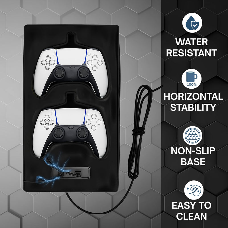 Gaming Controller Charger Docking Station for Sofa. Compatible with PS5 and PS4 Sony PlayStation Dualsense Controller. Remote Charging Station with Fast Charging Port 3DDR-USB-Small-PS5Leather-BLACK
