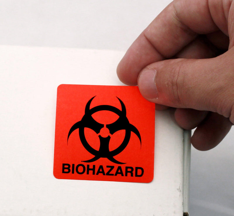 ChromaLabel 2 x 2 Inch High Visibility Fluorescent Red Biohazard Labels, 500 Labels per Roll