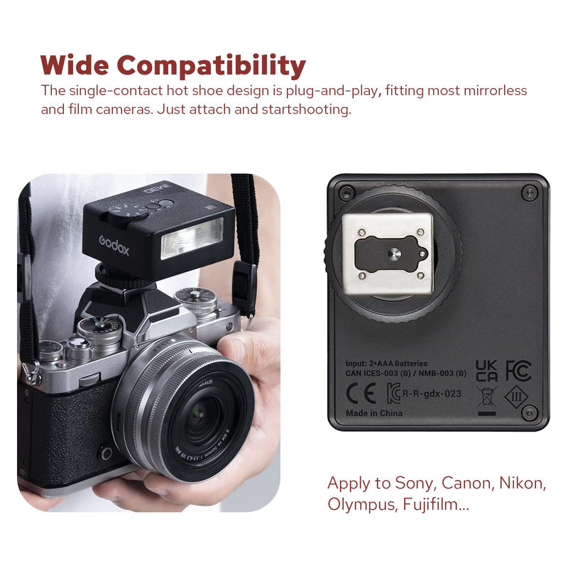 Godox IM30 Mini Camera Flash, Super-Portable 78g Pocket Sized, 7 Level Dimming, GN15, 230 Full-Power Flashes 3.6s Recycle Time Compatible with Canon/Nikon/Sony/Fujifilm Camera
