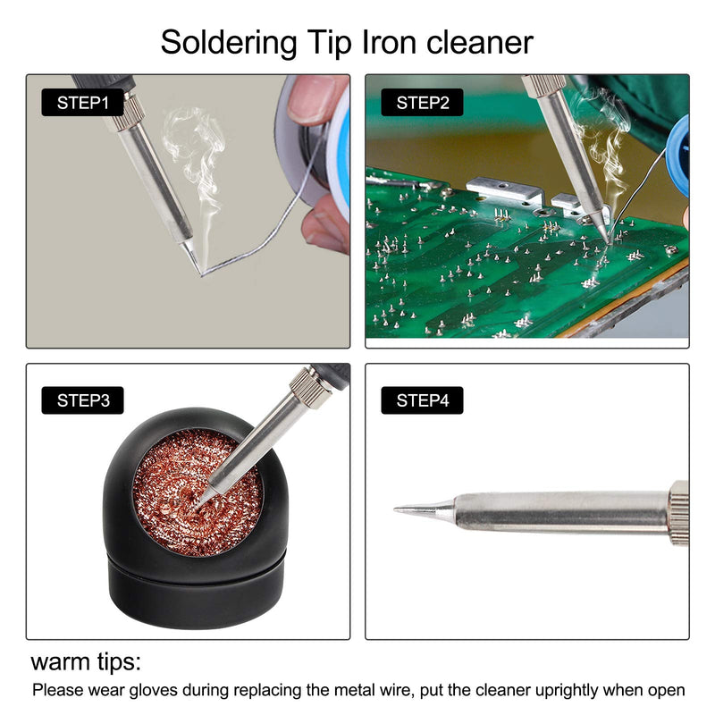 Soldering Tip Cleaner Soldering Iron Tip Cleaner and Holder, Soft Wrapped Brass Tip Cleaner Kit Cleaning Wire Scrubber Cleaner (4 Brass Balls, Black)