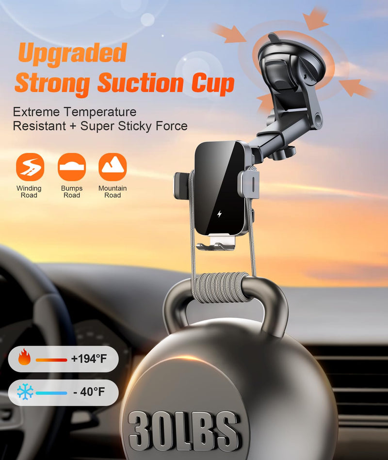 Wireless Car Charger Mount Auto Clamping, 15W Fast Charging Car Phone Holder Charger for Dash Windshield Vent Compatible with iPhone 15 14 13 12 Pro Max, Samsung Galaxy S24+ S23 Ultra S22 S21+