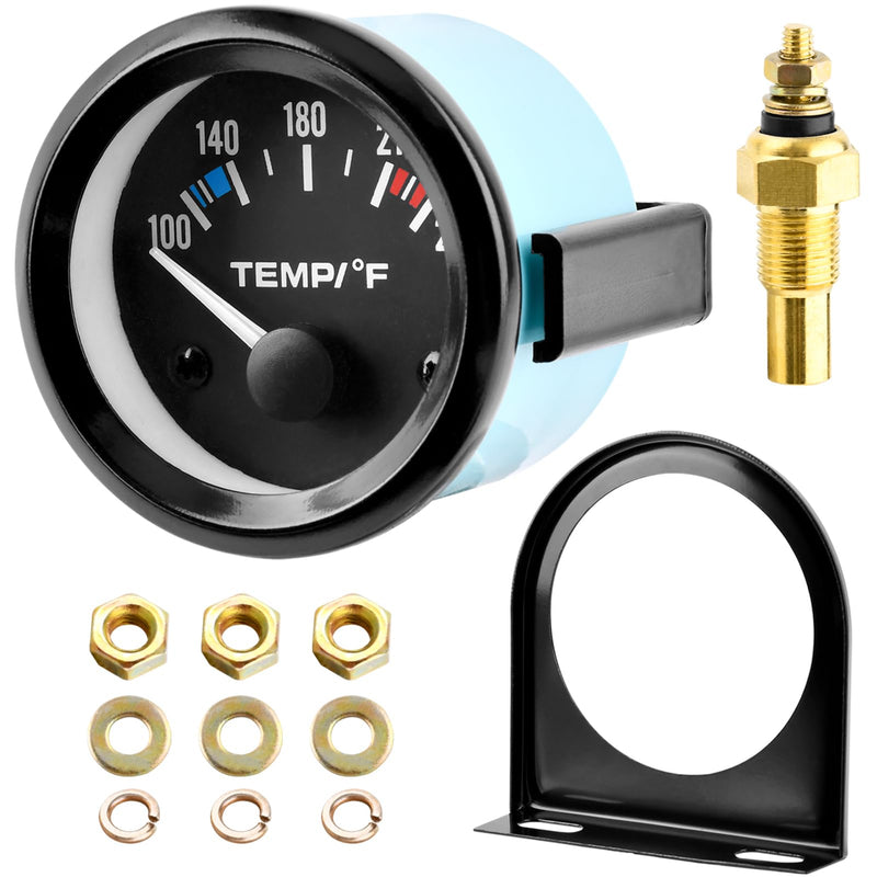 2" 52mm Water Temp Gauge, 100-250℉ Water Temp Thermometer Meter Kit Car Accessories Car Water Temp Gauge Meter with LED Backlight for Marine Boat, Ship, Car, Truck, Vehicle, Automotive(Black) Black