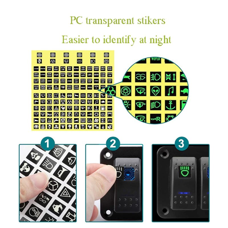 Marine Boat Panel 3 Gang Rocker Switch Box 12V ON Off Switch Quick Charge 3.0 Dual USB Charger Voltmeter Waterproof Aluminum Rocker Switch Panel Night Glow Stickers for Boats RVs Trucks Cars 3 Gang Switch Box