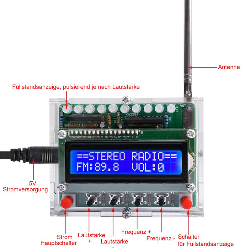 PZMYJB FM Radio Kits Soldering Project Kit with LED Flashing Lights, Adjustable Electronics DIY FM 87-108MHz LCD Display Digital Radio Module Soldering Practice Kits for Training Learning