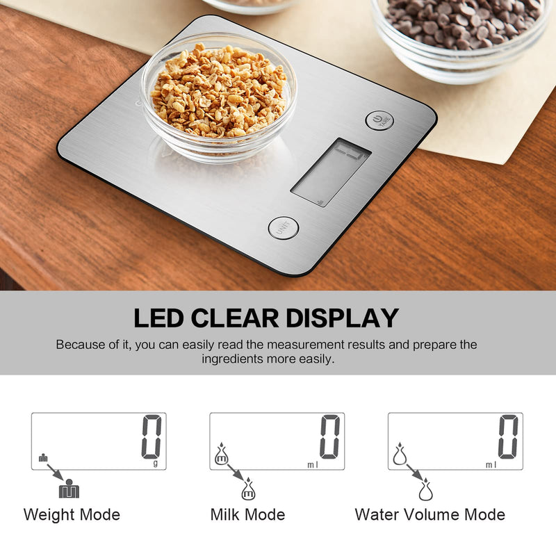 Geek Chef Food Scale,Smart Food Nutrition Scale, Scale for Food Weight Loss,Digital Kitchen Scales,Kitchen Tools for Baking, Cooking,Meal Prep,Weight Loss,1g/0.1oz Precise Graduation, Stainless Steel Silver