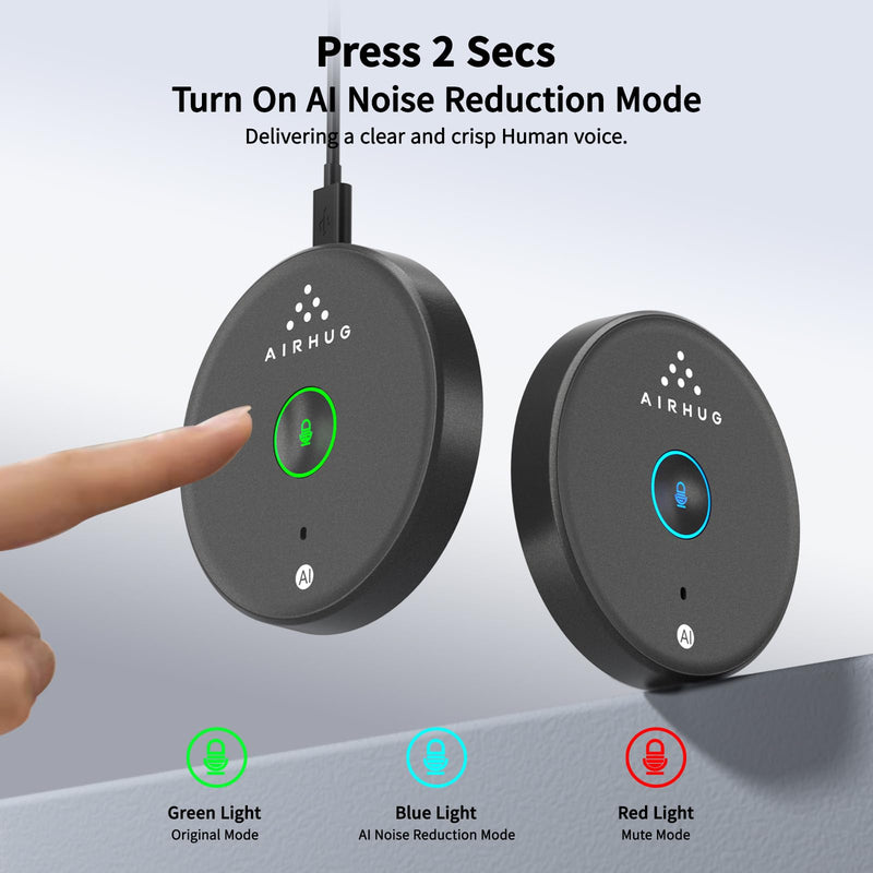 AIRHUG USB Microphone,Desktop Computer Mic, Mute Button with LED Indicator,AI Noise Reduction,Plug & Play Omnidirectional Condenser PC Laptop Mics,for Online Calls/Class/Recording Video