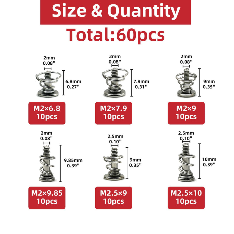 60pcs GPU Graphics Card Back Plate Heatsink Screws Spring Screws Phillips CPU Mainboard Radiator Fixing Bolts M2 M2.5 DIY