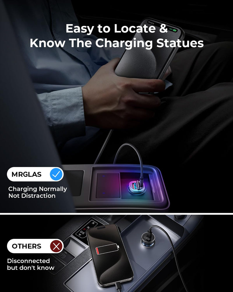 【Upgrade】90W USB C Car Charger Super Fast Charging, [PD45W & QC45W] Cigarette Lighter Car Charger Adapter [Flush Fit][All Metal][Not Distracted LED],for iPhone 15 14 Pro Max Plus iPad Samsung S24 S23