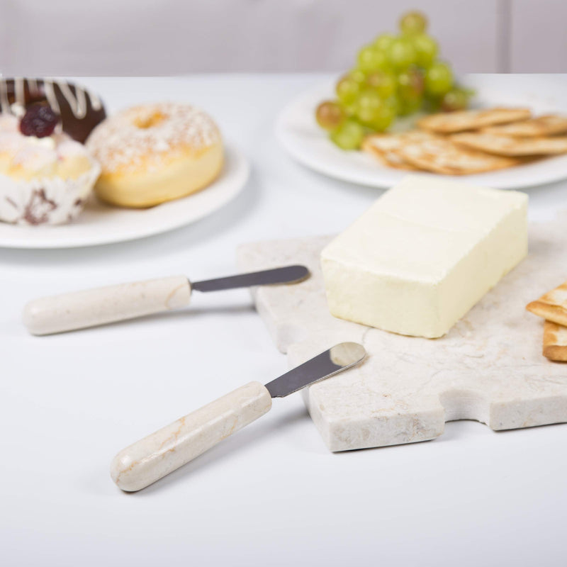 Creative Home Natural Champagne Marble Set of 4 Pieces Cheese Butter Spreaders, 0.8" Diam. x 5.5" H, Beige (74107)
