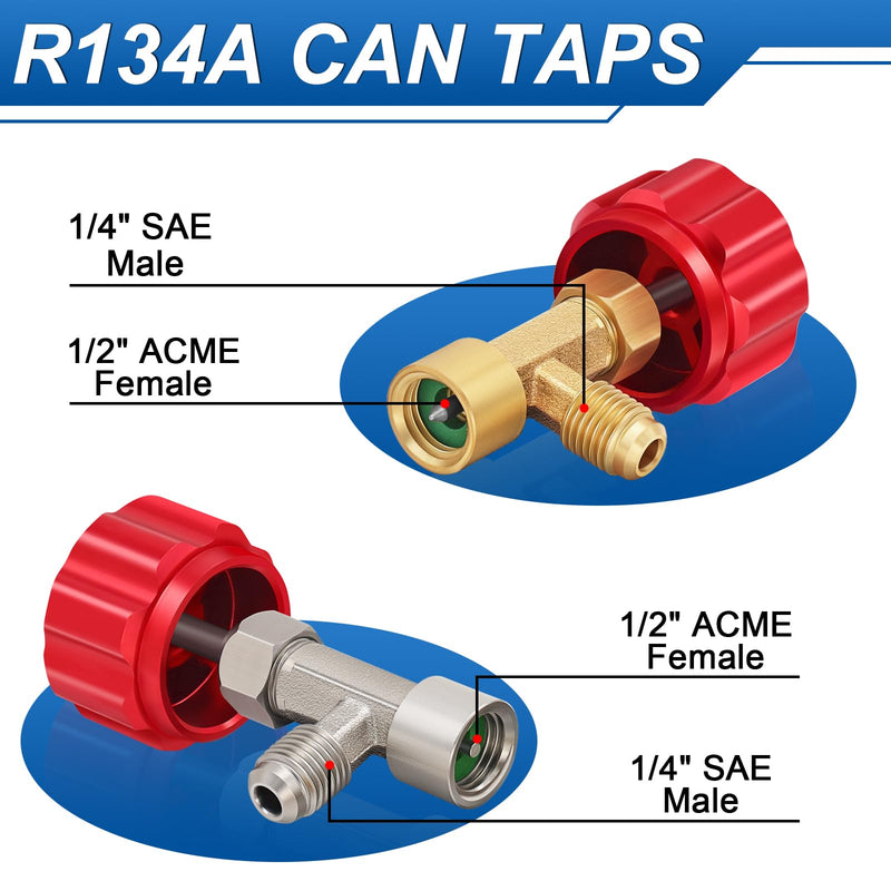 Boltigen R134a Can Tap Kit, Automotive R134a Self Sealing Can Tap, AC Puncture Freon Can Tap, R134a Adapter Fittings, with Valve Core Removal Tool Red