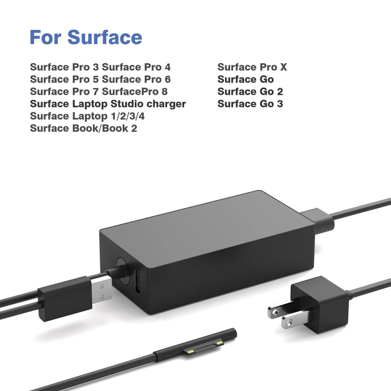 65W Surface Pro Charger Replacement for Microsoft Surface Laptop 2 3, Surface Pro X 9 8 7 6 5 4 3, Surface Go 2 Go 3, Surface Book 1 2 Microsoft Surface charger Power Supply Adapter