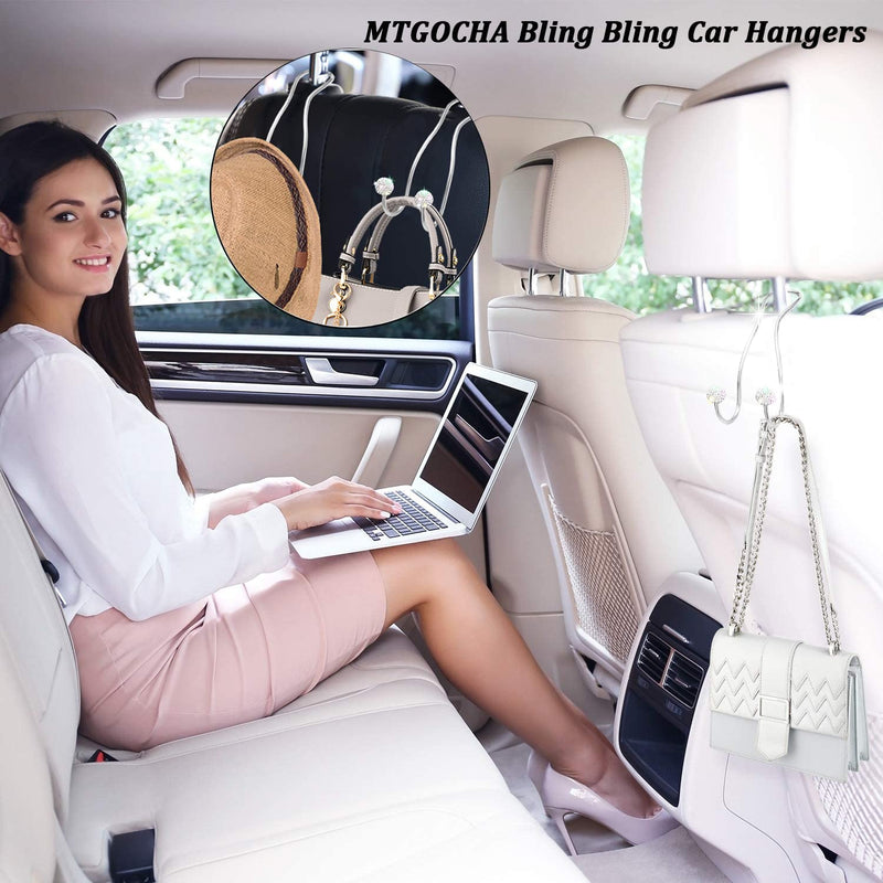 MTGOCHA Bling Purse Hook for Car Headrest Hooks Upgraded Cute Car Purse Hooks Car Seat Hooks for Headrest Metal Car Bag Hooks Car Purse Holder Hook Hanger Bling Car Accessories for Women,Silver Silver