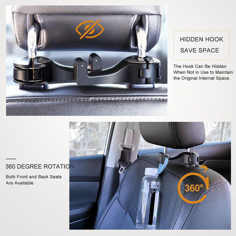 Car Headrest Hidden Hook with Phone Holder, Car Seat Hooks for Purses and Bags, Universal 360° Rotation Headrest Hooks Purse Holder for Car, Car Purse Hook Holder (Silver) Silver