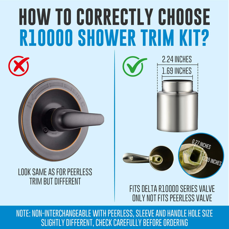 Replacement for Delta Classic 13 Series Single-Function Trim Kit, T13020-SS Stainless Steel Shower Handle, Fit Delta Shower Valve R10000 Series (Cartridge Included)