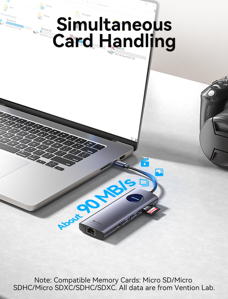 VENTION USB C Docking Station for Windows/MacBook, 9-in-1 USB C Docking Station Dual Monitor 4K@60Hz, Laptop Docking Station with Dual 4K HDMI, 100W PD, Gigabit Ethernet, 5Gbps USB-A Ports, SD/TF