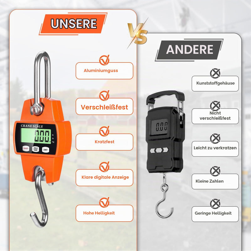 Digital Hanging Scales 300 kg 660 lbs, Hanging Scales Electronic Crane Scales with Accurate Sensors & LCD Display, Mini Portable Scales with Hooks for Farm, Factory, Hunting 300KG