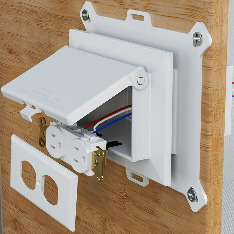 Recessed Outlet Box, DBHS1W-1 Low Profile Electrical Outlet Boxes, Wall Plate Kit for New Vinyl Siding, Enclosed Weatherproof Pack with Duplex & Decorator Style Covers, 1-Gang, Horizontal, White White, Horizontal