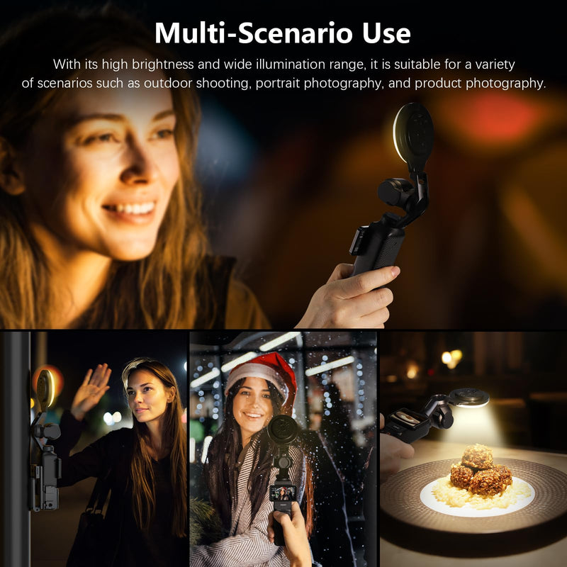 LED Light for DJI OSMO Pocket 3 Accessories, Auto-Follow Gimbal Selfie Vlog Video Auxiliary Fill Lighting, CRI≥95, 3-Color Temp 2500-9000K Brightness Adjustable, 2W USB-C (Black)
