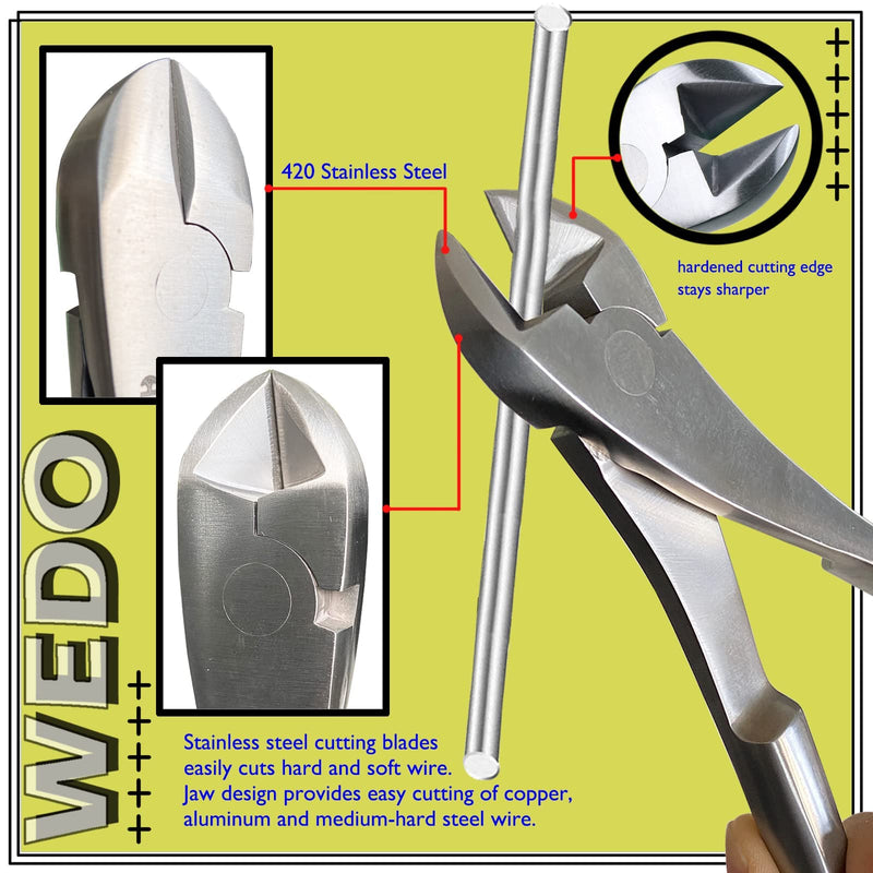 WEDO 7.5-inch Stainless Steel Diagonal Cutting Pliers, Side Cutting Pliers, Wire Cutter, Diagonal Cutters for Cutting Wires, Length 190mm
