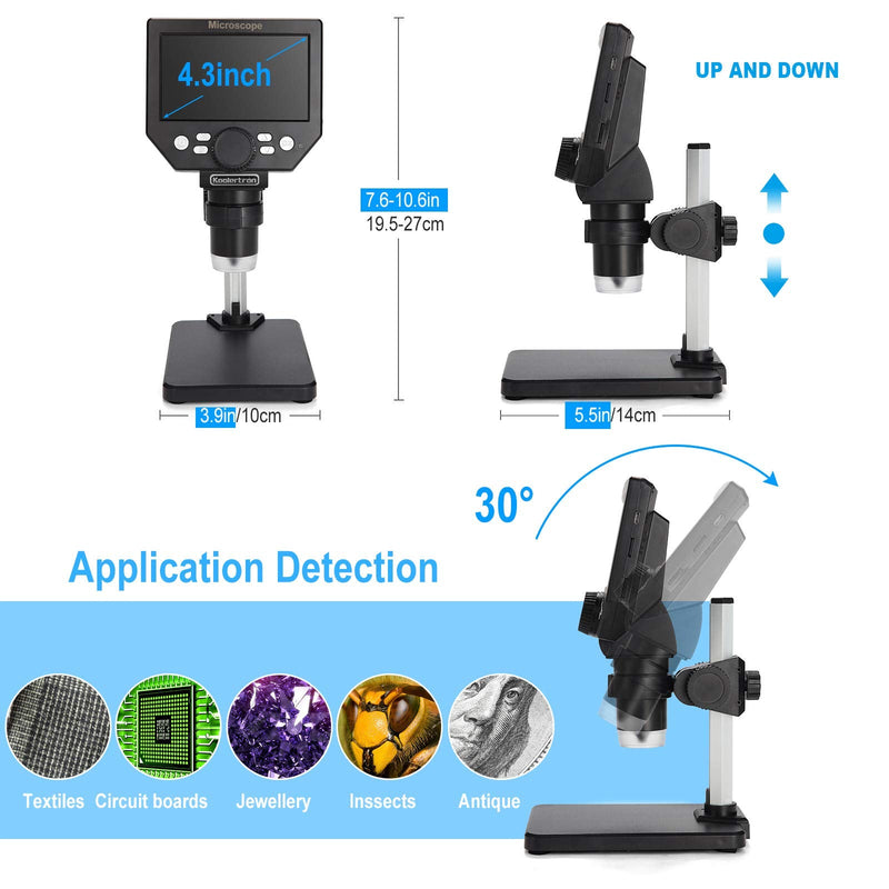 LCD Digital USB Microscope, Koolertron 4.3 Inch 1080P 8 Megapixel 1000X HD Magnification Zoom Wireless Microscope Camera for Adults/Children with 8 LED Light, 2000mAh Battery.
