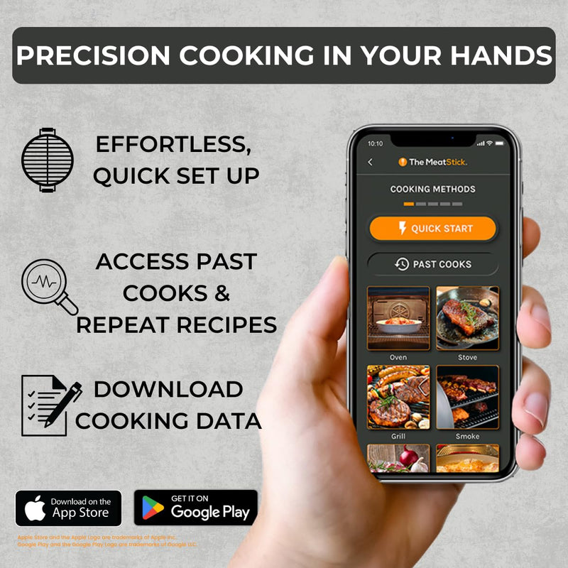 MeatStick 4X Wireless Meat Thermometer for Grilling and Smoking, Bluetooth Temperature Probe with 4 Sensors, 650ft+ Range for BBQ, Smoker, Oven MeatStick 4X Set (650ft Range)