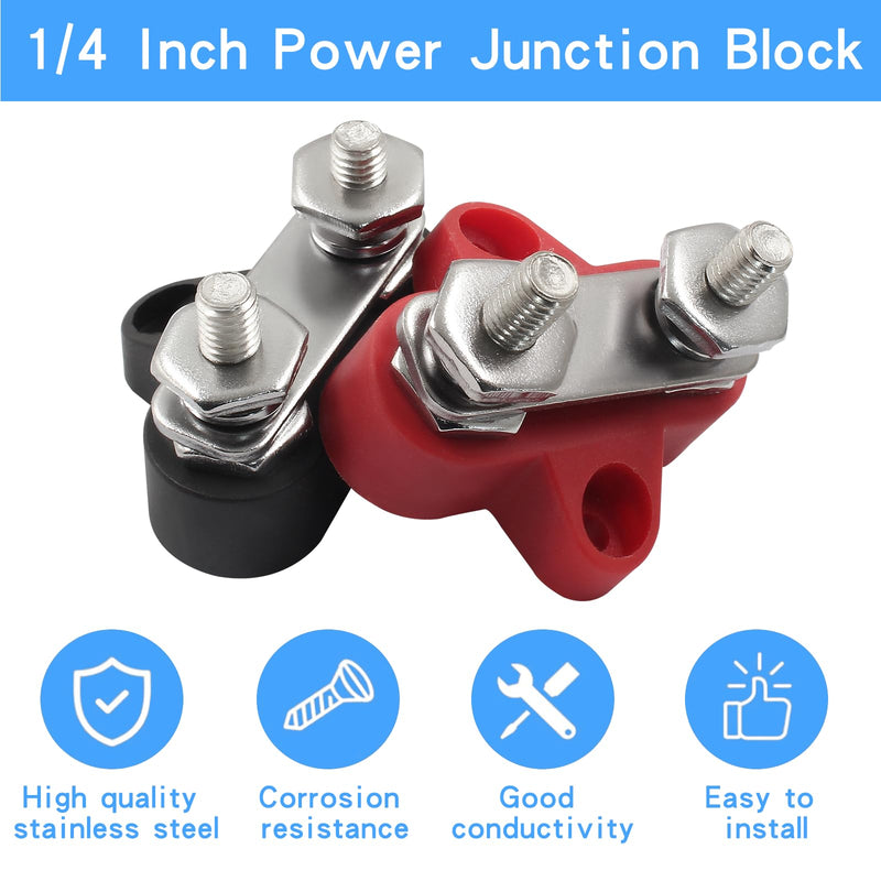 2 Pcs Battery Junction Posts Block 1/4 Inch Power Junction Block M6 Wire Power Distribution Terminal Block 12V Power Stud Battery Junction Block for Auto Car Marine Boat