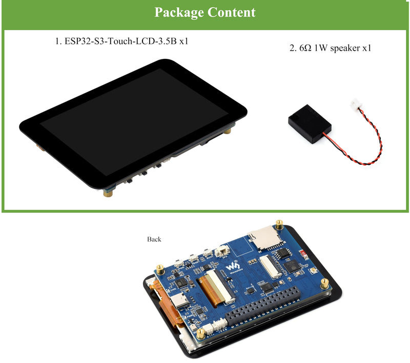 ESP32-S3 3.5inch Capacitive Touch Display Development Board, 320×480 IPS, QSPI I2C Interface, Wi-Fi&BLE 5, ESP32 with Display, Supports AI Speech Interaction and Offline Voice Control, with Speaker