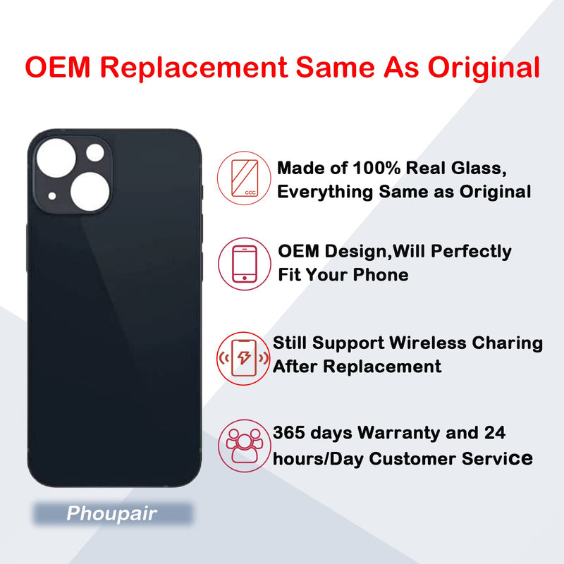 OEM Rear Back Glass Replacement for iPhone 13 6.1 Inches with Professional Repair Tool Kit (Midnight/Black) Midnight