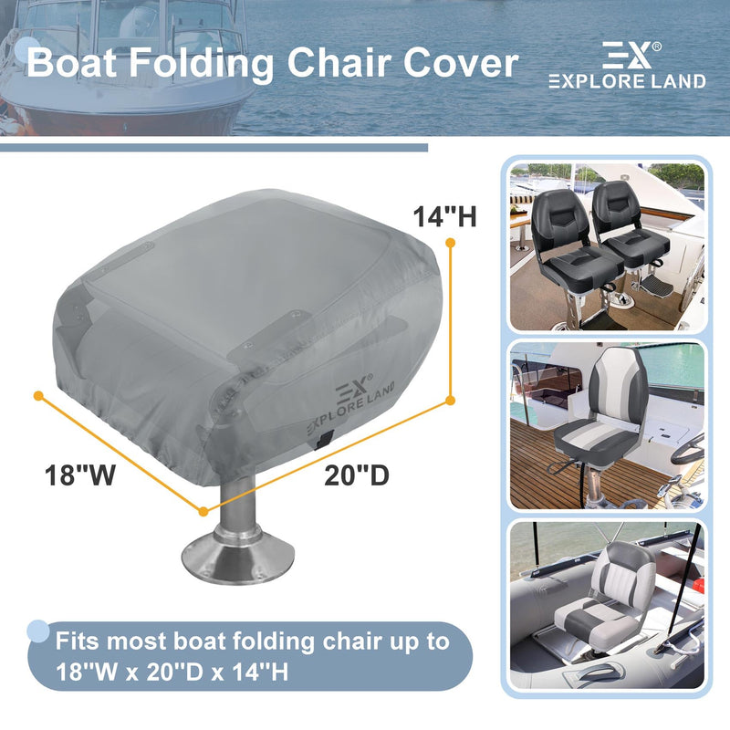 Explore Land Boat Folding Seat Cover - Waterproof 600D Heavy Duty Boat Folding Chair Cover 2 Pack - 18W x 20D x 14H inch, Grey 18"W x 20"D x 14"H Grey - Folding Chair (2 Pack)