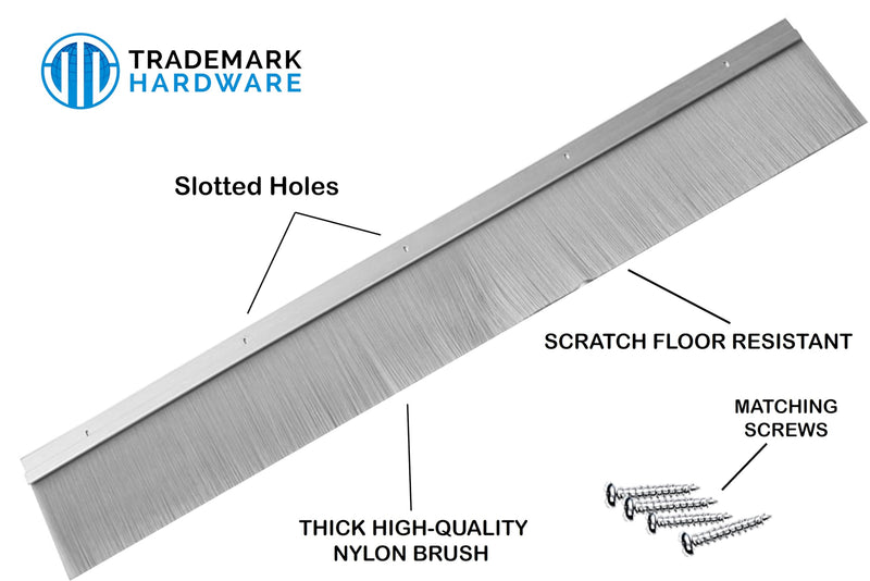 Trademark Hardware Door Sweep Brush - Silver Aluminum - 3" x 56 Inches - TH30090C 56 Inches Long Aluminum (Silver)