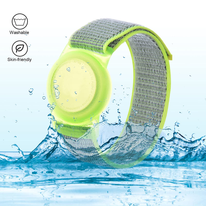 Kids Wristband Compatible with Apple AirTag, Protective Case for Air Tag GPS Tracker Holder with Nylon Bracelet, Adjustable Anti Lost Watch Band for Toddler Child Elder (Yellow) Yellow