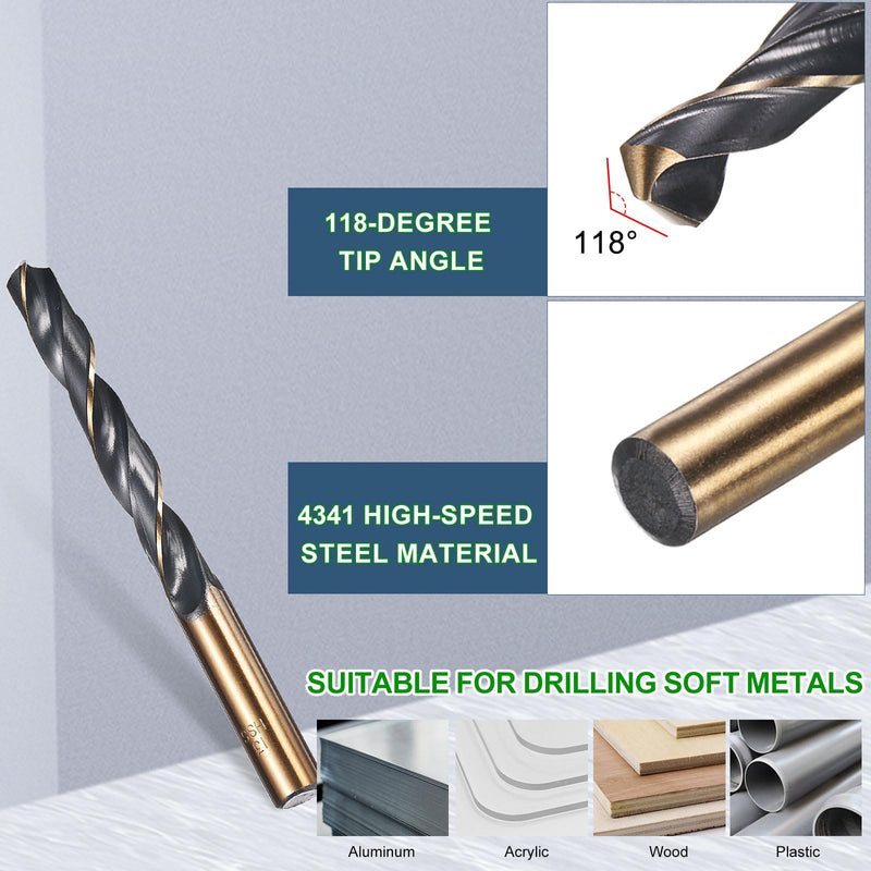 METALLIXITY Drill Bit (13mm) 6pcs, 4341 High-Speed Steel Straight Shank 118° Black and Gold Finish for Copper Aluminum Wood Plastic Medium Hard Metal 13mm 6