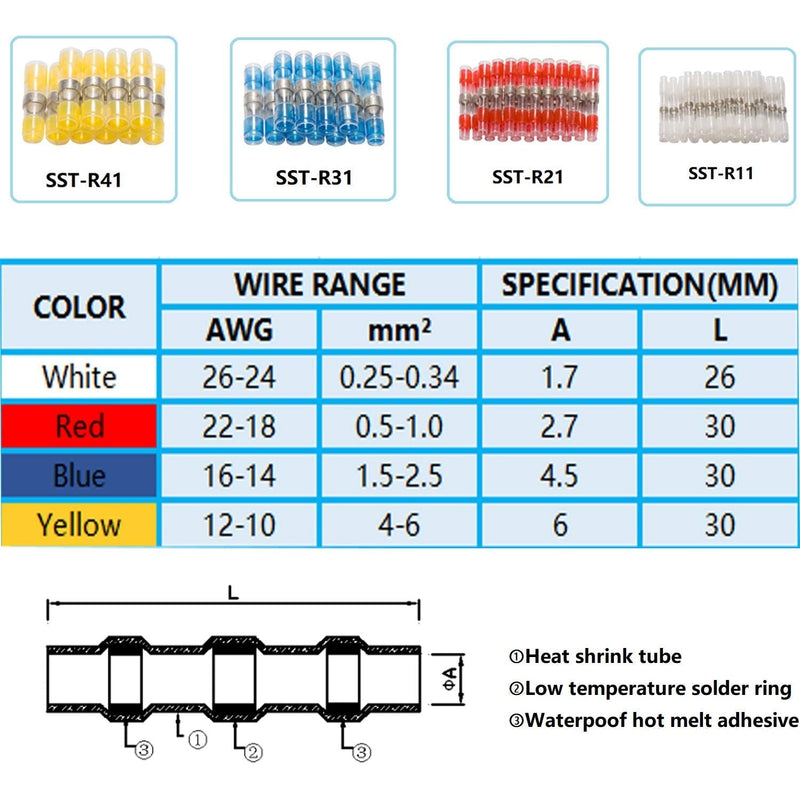 Cable connectors 140 pieces butt connectors, heat shrink connectors, cable lugs, crimp connectors set, heat shrink wire connectors and solder sealing wire connectors