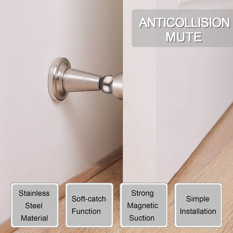 Blulu 4 Pack Magnetic Door Stopper Soft-Catch Stainless Steel Magnetic Door Catch Heavy Duty Wall Mounted & Floor Mounted Doorstops Holder for Keeping Open, Silver