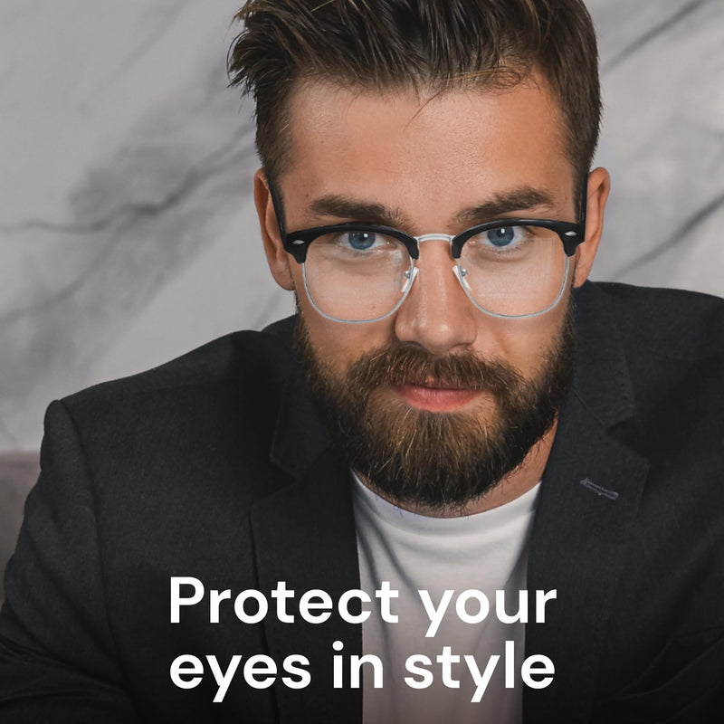 racico Computer Blue Light Blocking Glasses Blue Light Glasses Men Women, Anti Blu-Ray Clear Gaming Glasses Lenses Black and Silver Night Vision