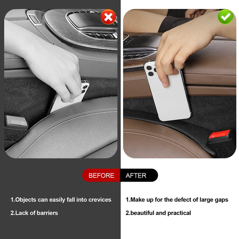 2 Pack Car Seat Gap Filler Car Seat Gap Interior Universal Fit PU Leather Car Seat Gap Plug for Filling Gaps Between Seats and Consoles Stop Things from Dropping (Black)