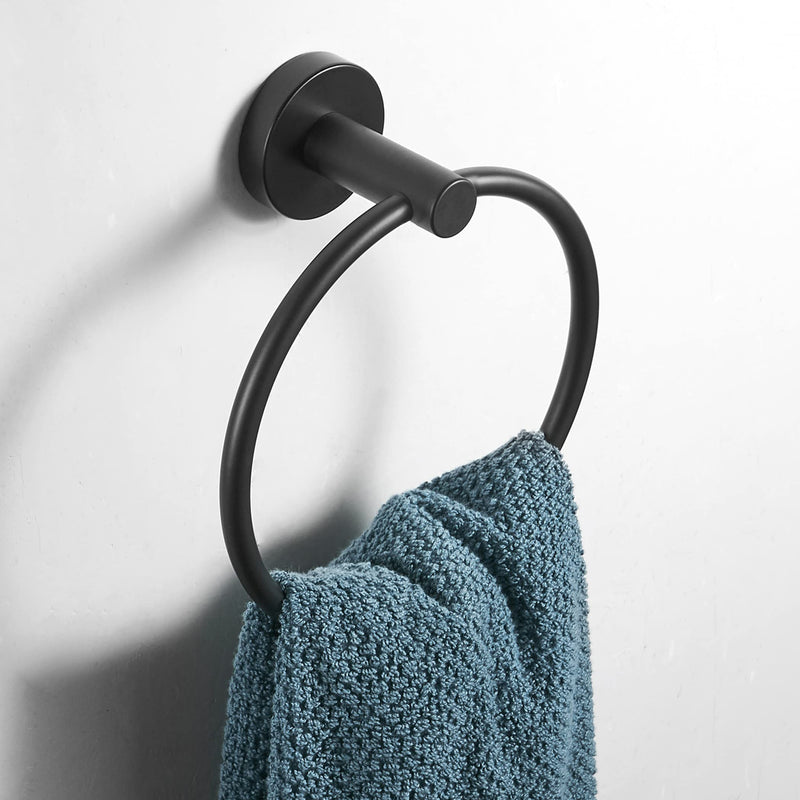 Black Toilet Paper Holder Towel Ring Matte Bathroom Accessories Set Hand Towel Holder Wall Mount Bath Hardware TP Tissue Roll Holder with Double Post Pivoting SUS304 Stainless Steel 2pc Matte Black 2 Pieces