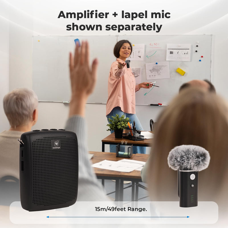 WinBridge WB006 Upgraded Wireless Voice Amplifier – Bluetooth Lapel Microphone with Speaker, Windproof Foam Compact & Portable, Clip-On Mic, Mini Megaphone for Teachers Presenters, Tour Guides WB006N_1