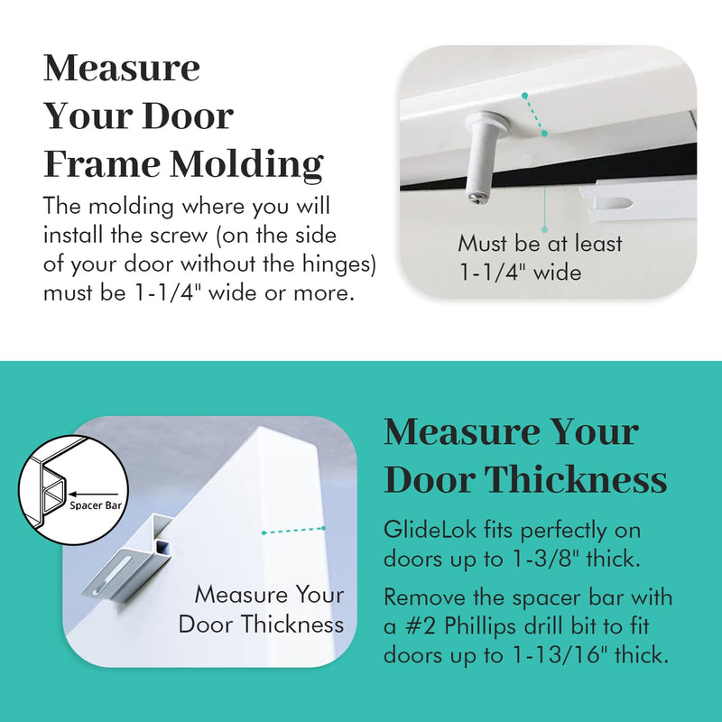 1 Pack – GlideLok Child Safety Door Top Lock | Access Lock from Either Side of The Door | for Interior & Exterior Doors | Metal Child Proof Door Lock (Not Plastic Like Others) 1 Pack
