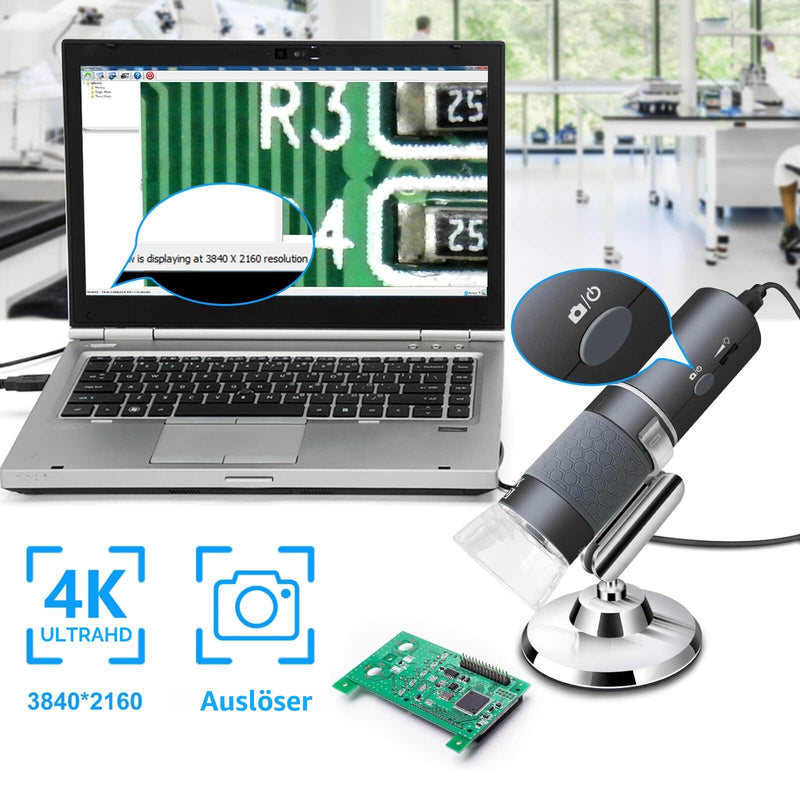 4K WiFi Microscope for iPhone Android PC 50 to 1000X USB Digital | Mikroskop Wireless Super HD Endoskopkamera Kompatibel mit Handys iPad Tablet Windows Mac Chrome Linux Münzen Löten Set gray
