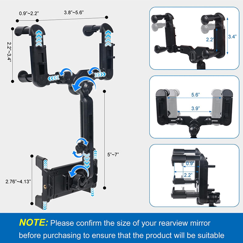 Phone Mount for Car,Car Rear View Mirror Phone Holder, multifunctional 360°Rotatable and Retractable Tablet Holder for Car，Suitable for iPhone1,iPad,Samsung Z Fold 5 4, All Foldable Phones