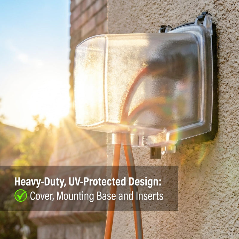 Intermatic WP1050 4-3/4" Deep Weatherproof Outlet Cover – Clear, GFCI & Round, Vertical Mount, UL Certified - Accommodates Single Device Configuration On Larger Double Gang 4"x4" Boxes 4-3/4" Depth