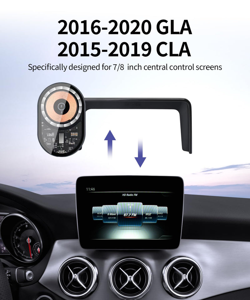 Wireless Charging car Phone Holder for Mercedes Benz CLA-Class 2015-2019/GLA-Class 2016-2020 Accessories 7/8 inch Screen Fixed Clip,360° Rotation car Phone Mount Compatible with MagSafe 7/8-inch for 2015-2019 CLA/ 2016-2020 GLA
