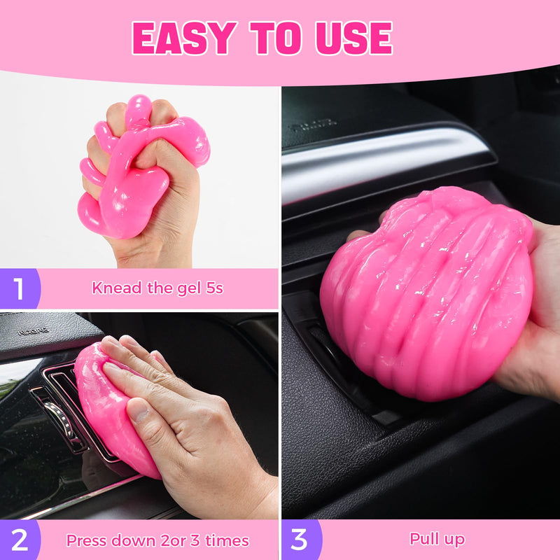 4 Pack Car Cleaning Gel, Pink Car Cleaning Putty, Universal Auto Detailing Tools Car Slime for Air Vent, Dashboard and Keyboard, Auto Accessories for Women 4 Pack(28oz)