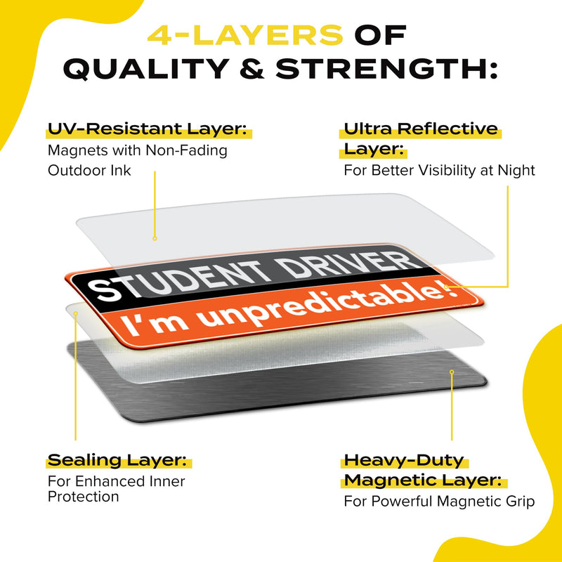 Student Driver Magnet for Car - Funny 3-Pack Please Be Patient Reflective Magnetic Bumper Sticker Set - Removable Novice Rookie Safety Attention Sign - Weather-Resistant - 10 x 3.5 inch Student Men #1