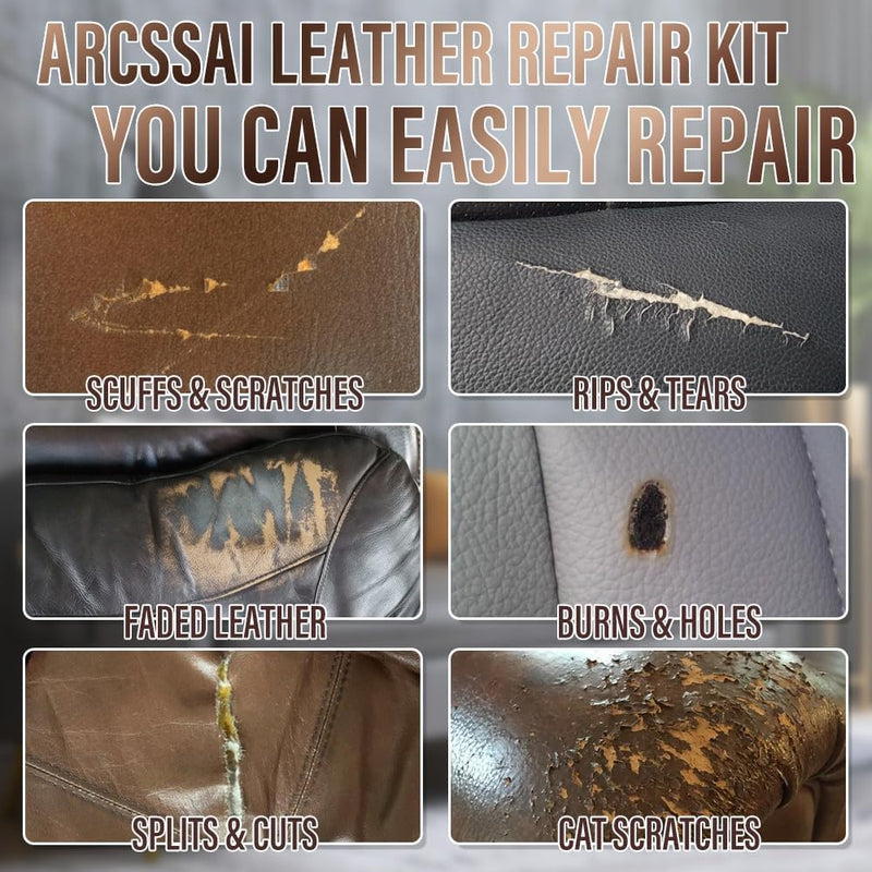 ARCSSAI ARCSSAL Brown Leather Repair Kit for Furniture, Leather Couch Repair Kit for Sofa, Jacket, Car Seats and Purse with Super Easy Instructions, Restores Any Material, Bonded, Pleather, Genuine